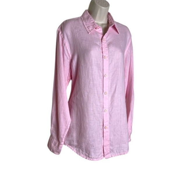 Flax Pink Linen Button Up Shirt Size S Fits 4-6 Collared Long Sleeve Lagenlook - Picture 2 of 12